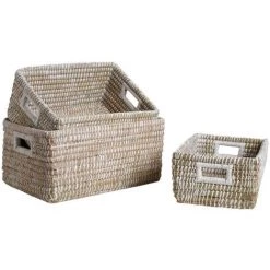 AUBRY GASPARD Corbeilles De Rangement En Jonc (Lot De 3) Blanc - Blanc