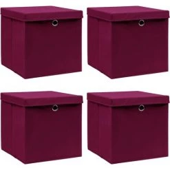 VidaXL Boîtes De Rangement 4 Pcs Rouge Foncé 32x32x32 Cm Tissu - Rouge