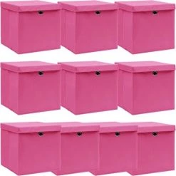 VidaXL Boîtes De Rangement Avec Couvercles 10pcs Rose 32x32x32cm Tissu - Rose
