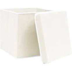 VidaXL Boîtes De Rangement Avec Couvercles 4pcs Blanc 32x32x32cm Tissu - Blanc -Petit rangement Soldes Magasin 23538271 4