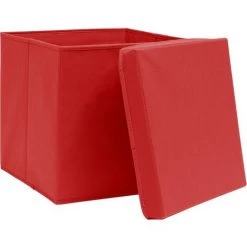 VidaXL Boîtes De Rangement Et Couvercles 4 Pcs Rouge 32x32x32 Cm Tissu - Rouge -Petit rangement Soldes Magasin 23538334 3