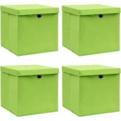 Boîtes De Rangement Avec Couvercles 4 Pcs Vert 32x32x32cm Tissu VidaXL