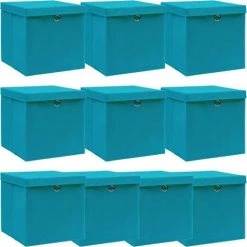 VidaXL Boîtes De Rangement Et Couvercles 10 Pcs Bleu 32x32x32 Cm Tissu - Bleu