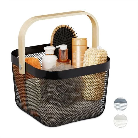 Relaxdays Panier Rangement, Avec Anse, Pour Vêtement, Décorations, Acier Et Bois, Panier à Ustensiles, HlP 17,5x26x24,5 3 Relaxdays Panier Rangement, Avec Anse, Pour Vêtement, Décorations, Acier Et Bois, Panier à Ustensiles, HlP 17,5x26x24,5