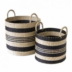 CASAME Lot De 2 Paniers Ronds Bicolores En Jonc De Mer - Casâme - Beige Et Noir