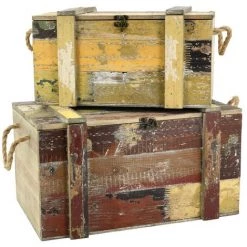 AUBRY GASPARD Coffres En Bois Recyclé (Lot De 2) Multicolore - Multicolore