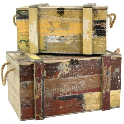 AUBRY GASPARD Coffres En Bois Recyclé (Lot De 2) Multicolore - Multicolore 3 AUBRY GASPARD Coffres En Bois Recyclé (Lot De 2) Multicolore - Multicolore