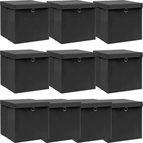 YOUTHUP Bo?tes De Rangement Avec Couvercle 10 Pcs Noir 32x32x32cm Tissu - Noir 3 YOUTHUP Bo?tes De Rangement Avec Couvercle 10 Pcs Noir 32x32x32cm Tissu - Noir