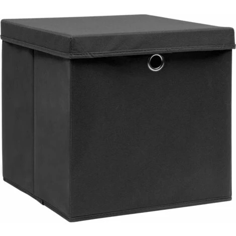 YOUTHUP Bo?tes De Rangement Avec Couvercle 10 Pcs Noir 32x32x32cm Tissu - Noir 4 YOUTHUP Bo?tes De Rangement Avec Couvercle 10 Pcs Noir 32x32x32cm Tissu - Noir – Image 2