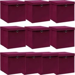 YOUTHUP Bo?tes De Rangement 10 Pcs Rouge Foncé 32x32x32 Cm Tissu - Rouge