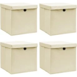 VidaXL Boîtes De Rangement à Couvercles 4 Pcs Crème 32x32x32 Cm Tissu - Crème