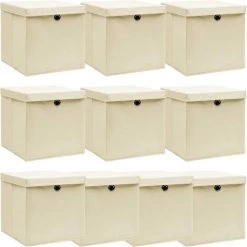 VidaXL Boîtes De Rangement à Couvercles 10 Pcs Crème 32x32x32 Cm Tissu - Crème