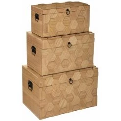 ATMOSPHERA Malle En Bois Arty X 3 - Beigemoyen