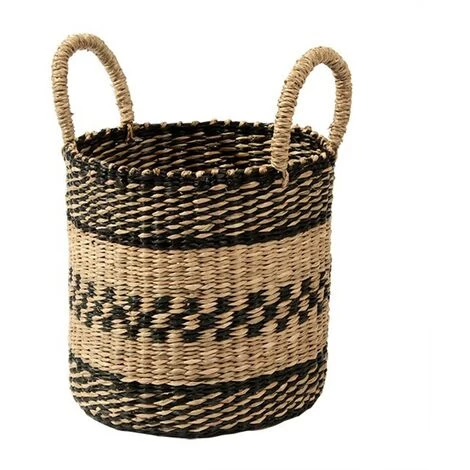 CASAME Panier Rond Tressé En Jonc De Mer Naturel Et Noir - Casâme - Marron 3 CASAME Panier Rond Tressé En Jonc De Mer Naturel Et Noir - Casâme - Marron