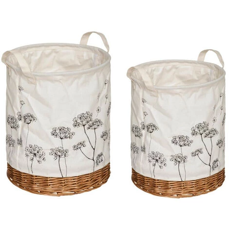 Atmosphera - Set De 2 Paniers De Rangement En Osier Et Tissu Blanc Imprimé Noir - Blanc 3 Atmosphera - Set De 2 Paniers De Rangement En Osier Et Tissu Blanc Imprimé Noir - Blanc
