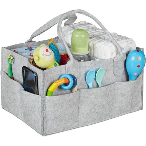 Relaxdays Rangement Couches, 11 Compartiments, Panier Langer Portable, Organiseur Chambre Bébé, Corbeille, Gris Clair 3 Relaxdays Rangement Couches, 11 Compartiments, Panier Langer Portable, Organiseur Chambre Bébé, Corbeille, Gris Clair