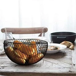 BEARSU Corbeille à Fruit Fer Forgé Panier à Fruits Rond Métal Salon De Stockage De Support De Fruits Ou Snack Noir -Petit rangement Soldes Magasin 27344607 5