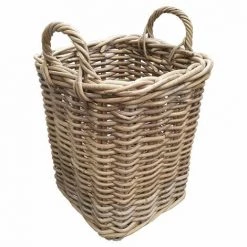 MEUBLETMOI Panier Carré En Kubu Naturel Tressé H.41 Cm Avec Anses - PLATANO - Bois