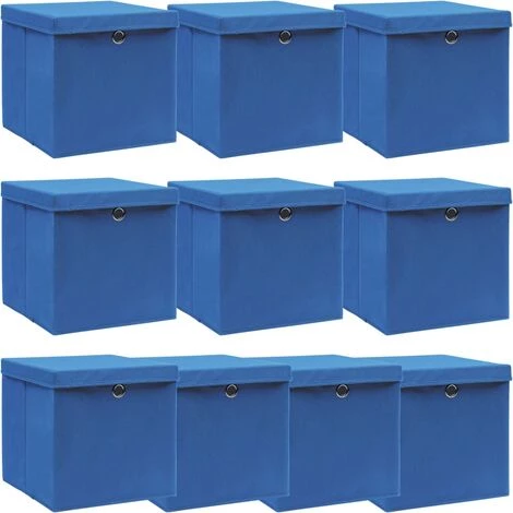 ASUPERMALL Boites De Rangement Avec Couvercle 10 Pcs Bleu 32x32x32cm Tissu 3 ASUPERMALL Boites De Rangement Avec Couvercle 10 Pcs Bleu 32x32x32cm Tissu
