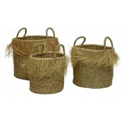 NOSENVIESDECO Lot De 3 Paniers à Franges - Nos Envies Déco - Naturel