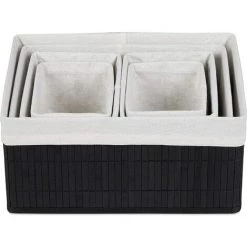 HELLOSHOP26 Set De 6 Paniers Corbeille De Rangement Décoration En Bambou Et Tissu Noir - Marron 7 HELLOSHOP26 Set De 6 Paniers Corbeille De Rangement Décoration En Bambou Et Tissu Noir - Marron -Petit rangement Soldes Magasin 28721335 3