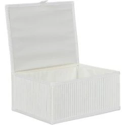 HELLOSHOP26 Set De 3 Paniers Corbeille De Rangement Décoration En Bambou Blanc - Marron -Petit rangement Soldes Magasin 28721336 3