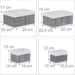 HELLOSHOP26 Set De 6 Paniers Corbeille De Rangement Décoration En Bambou Et Tissu Gris - Marron