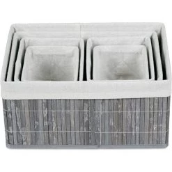 HELLOSHOP26 Set De 6 Paniers Corbeille De Rangement Décoration En Bambou Et Tissu Gris - Marron -Petit rangement Soldes Magasin 28721360 3