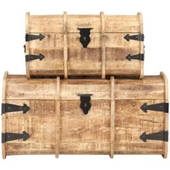 VidaXL Coffres De Rangement 2 Pcs Bois De Manguier Massif - Brun -Petit rangement Soldes Magasin 28837567 2