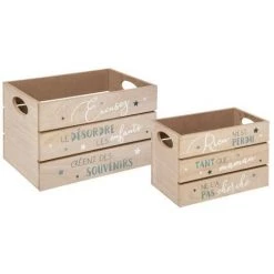 Atmosphera - Lot De 2 Caisses Cagettes En Bois Impression Bleu - Bleu