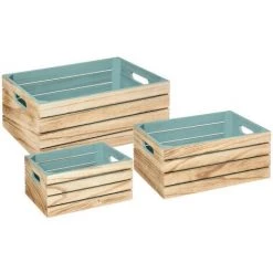 Atmosphera - Lot De 3 Caisses De Rangement Cagettes En Bois Intérieur Vert - Vert