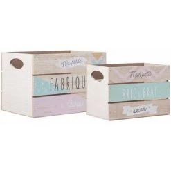 ATMOSPHERA, CRÉATEUR D'INTÉRIEUR Lot De 2 Cagettes Bois Imprimées - Beige