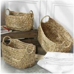 CASAME Panier En Jacinthe D'eau Avec Poignées - L40xP23xH26 - Casâme - Beige -Petit rangement Soldes Magasin 29676437 5