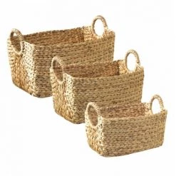 CASAME Lot De 3 Paniers En Jacinthe D'eau Avec Poignées - Casâme - Bois Clair