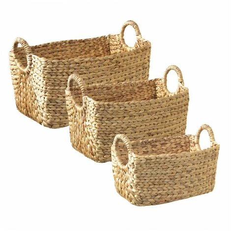 CASAME Lot De 3 Paniers En Jacinthe D'eau Avec Poignées - Casâme - Bois Clair 3 CASAME Lot De 3 Paniers En Jacinthe D'eau Avec Poignées - Casâme - Bois Clair