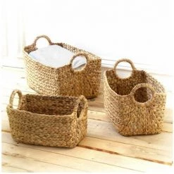CASAME Lot De 3 Paniers En Jacinthe D'eau Avec Poignées - Casâme - Bois Clair 7 CASAME Lot De 3 Paniers En Jacinthe D'eau Avec Poignées - Casâme - Bois Clair -Petit rangement Soldes Magasin 29676443 3