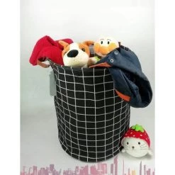 Perle Rare Panier à Linge épais - Avec Poignée En Cuir Durable, Panier De Rangement Pliable Rond En Coton Et Lin Imperméable à L'eau (noir L) -Petit rangement Soldes Magasin 29865239 5