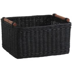 Panier De Rangement En Rotin Teinté Noir, 28 X 22 X 15-16 Cm -PEGANE-