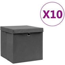 ASUPERMALL Boites De Rangement Avec Couvercles 10 Pcs 28x28x28 Cm Gris -Petit rangement Soldes Magasin 29988368 3