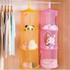 ILoveMilan Panier De Rangement En Maille 3 Pièces, Boîte De Rangement Pour Jouets De Porte Pour Enfants, Peut être Accroché Sur 3 Couches, Portable Et Pliable, Pour Petits Vêtements (rose + Violet + Rose Rouge) -Petit rangement Soldes Magasin 30030602 4