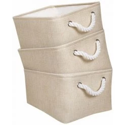 MALLOMNE 1pc Paniers Pliables De Stockage De Blanchisserie De Panier De Tissu De Toile Avec Des Poign��es Pour Des Jouets -Petit rangement Soldes Magasin 30078705 3