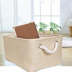 MALLOMNE 1pc Paniers Pliables De Stockage De Blanchisserie De Panier De Tissu De Toile Avec Des Poign��es Pour Des Jouets -Petit rangement Soldes Magasin 30078705 5