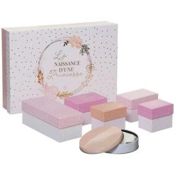 Atmosphera - Coffret Naissance Fleurs 7 Pièces Avec Boîte Empreinte Et Sa Pâte - Rose