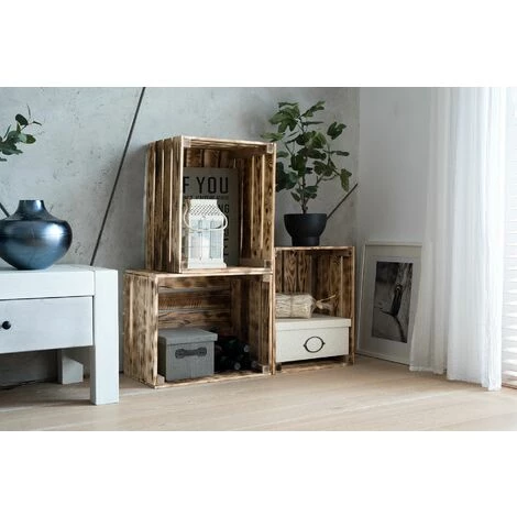 GrandBox Caisse En Bois Flammé 50x40x30 Caisse à Vin Caisse à Fruits Pour Décoration Rangement Vintage Shabby Chic Retro Bois De Chauffage:Lot De 1 7 GrandBox Caisse En Bois Flammé 50x40x30 Caisse à Vin Caisse à Fruits Pour Décoration Rangement Vintage Shabby Chic Retro Bois De Chauffage:Lot De 1 – Image 5