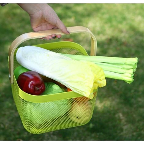 BRIDAY Rangement Organisateur Corbeille Avec Poignée En Bois Empilable Utilitaire En Métal Vintage Panier Pour Garde-Manger Cuisine Placard Salle De Bains Garde-Manger Armoires (vert) 5 BRIDAY Rangement Organisateur Corbeille Avec Poignée En Bois Empilable Utilitaire En Métal Vintage Panier Pour Garde-Manger Cuisine Placard Salle De Bains Garde-Manger Armoires (vert) – Image 3