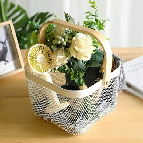 BRIDAY Rangement Organisateur Corbeille Avec Poignée En Bois Empilable Utilitaire En Métal Vintage Panier Pour Garde-Manger Cuisine Placard Salle De Bains Garde-Manger Armoires (Blanc) 4 BRIDAY Rangement Organisateur Corbeille Avec Poignée En Bois Empilable Utilitaire En Métal Vintage Panier Pour Garde-Manger Cuisine Placard Salle De Bains Garde-Manger Armoires (Blanc) – Image 2