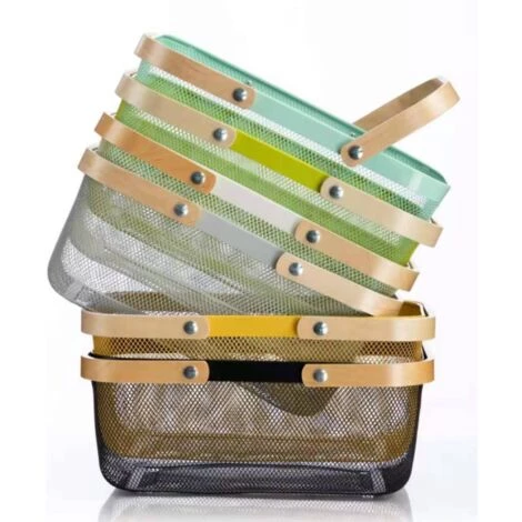 BRIDAY Rangement Organisateur Corbeille Avec Poignée En Bois Empilable Utilitaire En Métal Vintage Panier Pour Garde-Manger Cuisine Placard Salle De Bains Garde-Manger Armoires (Blanc) 5 BRIDAY Rangement Organisateur Corbeille Avec Poignée En Bois Empilable Utilitaire En Métal Vintage Panier Pour Garde-Manger Cuisine Placard Salle De Bains Garde-Manger Armoires (Blanc) – Image 3