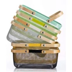 BRIDAY Rangement Organisateur Corbeille Avec Poignée En Bois Empilable Utilitaire En Métal Vintage Panier Pour Garde-Manger Cuisine Placard Salle De Bains Garde-Manger Armoires （Noir） -Petit rangement Soldes Magasin 31054977 3