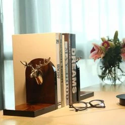 TOOARTS Serre-livres Art Serre-livres Bois 1 Paire Decoration De Salle D'etude Decoration De Bureau, Tete De Cerf Argent - Tete De Cerf Argent -Petit rangement Soldes Magasin 31129160 5