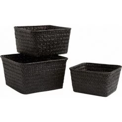 AUBRY GASPARD Corbeilles En Palmier Teinté Noir (Lot De 3) Noir - Noir -Petit rangement Soldes Magasin 31572171 3
